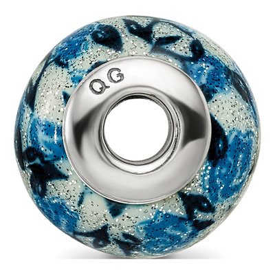 Sterling Silver Blue Glitter Glass Bead – view 4