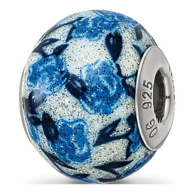 Sterling Silver Blue Glitter Glass Bead