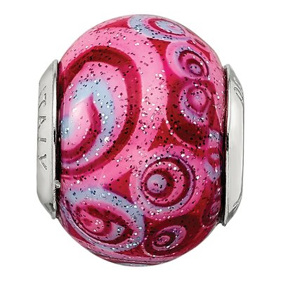 Sterling Silver Pink Purple Swirl Glass Bead – view 5