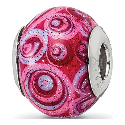 Sterling Silver Pink Purple Swirl Glass Bead