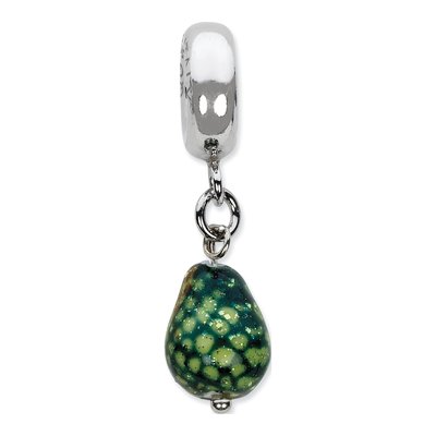 Sterling Silver Green Glitter Glass Dangle Bead