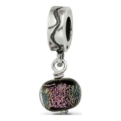 Sterling Silver Purple Dichroic Glass Dangle Bead – view 8