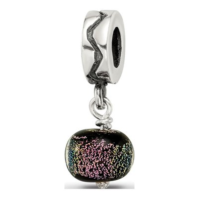 Sterling Silver Purple Dichroic Glass Dangle Bead