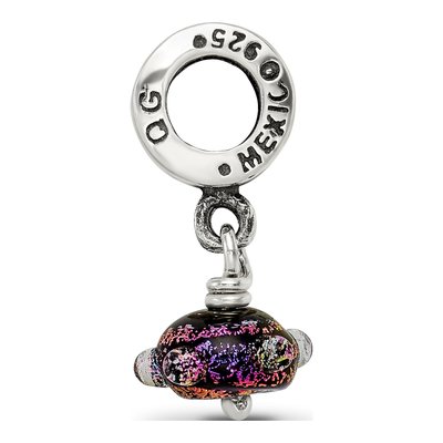Sterling Silver Purple Dichroic Glass Dangle Bead – view 4