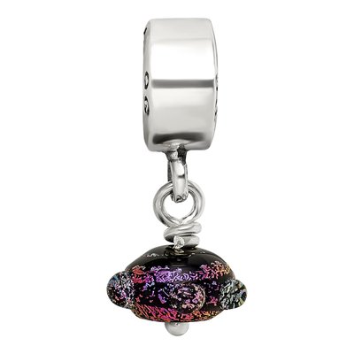 Sterling Silver Purple Dichroic Glass Dangle Bead – view 7