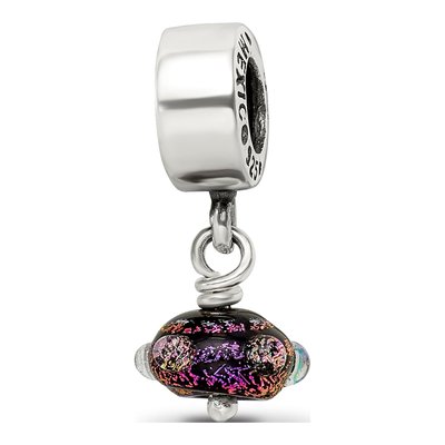 Sterling Silver Purple Dichroic Glass Dangle Bead – view 8