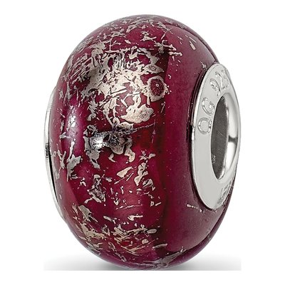Sterling Silver Dark Red Ceramic Bead
