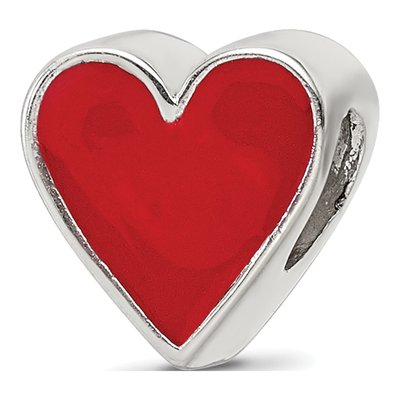 Sterling Silver Red Enamel Heart Bead