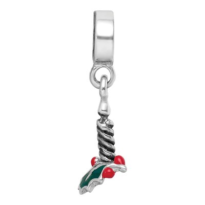 Sterling Silver Candle Holly Leaf Dangle Bead – view 4