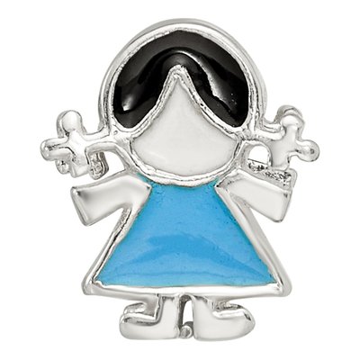 Sterling Silver Enameled Blue Dress Girl Bead – view 3