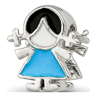 Sterling Silver Enameled Blue Dress Girl Bead