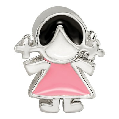 Sterling Silver Enameled Pink Dress Girl Bead – view 5