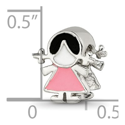 Sterling Silver Enameled Pink Dress Girl Bead – view 6
