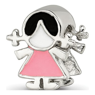 Sterling Silver Enameled Pink Dress Girl Bead