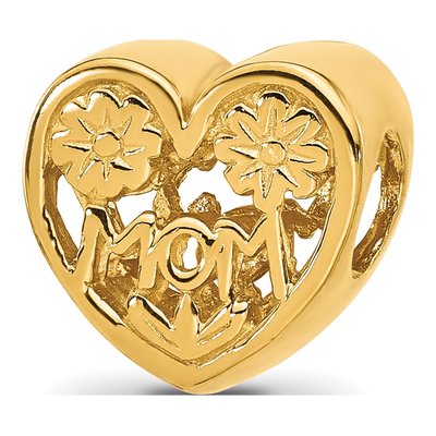 Gold-Plated Sterling Silver Floral Mom Heart Bead