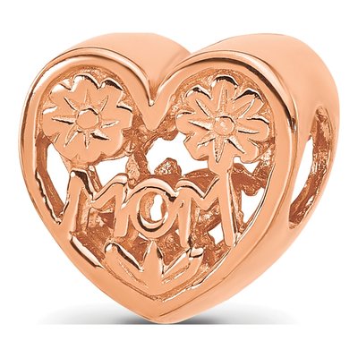 Rose Gold-Plated Sterling Silver Mom Heart Bead