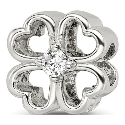 Sterling Silver CZ Four Leaf Clover Bead