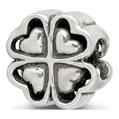 Sterling Silver Four Leaf Clover Heart Bead