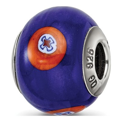 Sterling Silver Blue Murano Glass Bead