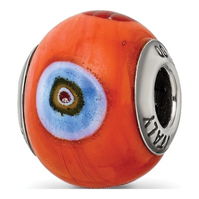 Sterling Silver Murano Glass Orange Bead