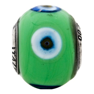 Sterling Silver Green Murano Glass Bead