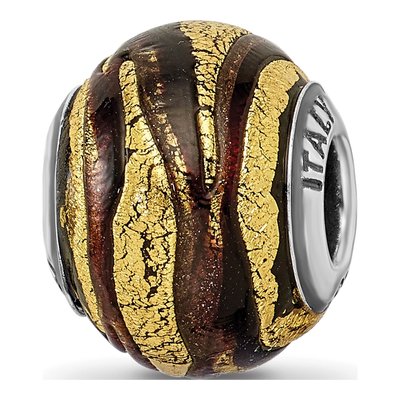 Sterling Silver Murano Glass Brown Bead