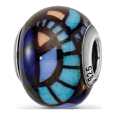Sterling Silver Blue Overlay Glass Bead
