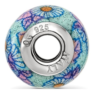 Sterling Silver Blue Floral Glass Bead – view 4