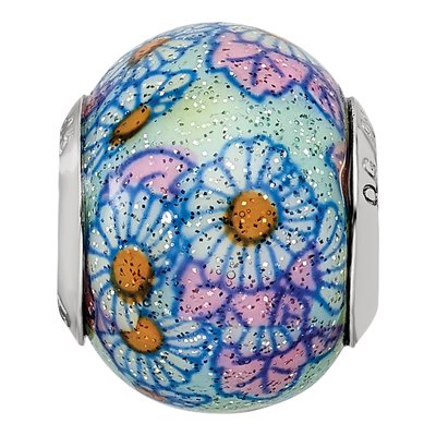 Sterling Silver Blue Floral Glass Bead – view 6