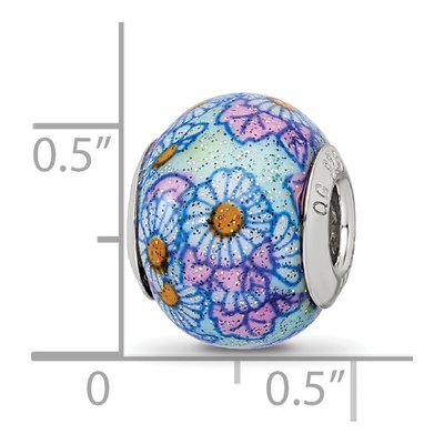 Sterling Silver Blue Floral Glass Bead – view 7