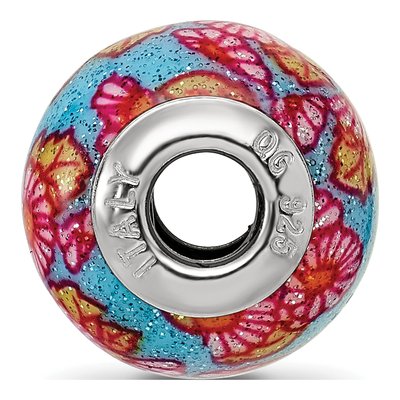 Sterling Silver Multicolor Floral Glass Bead – view 4