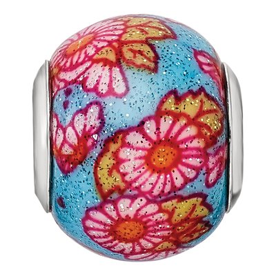 Sterling Silver Multicolor Floral Glass Bead – view 5