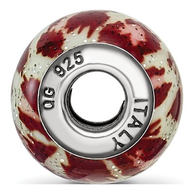 Sterling Silver Pink Brown Glitter Glass Bead – view 2