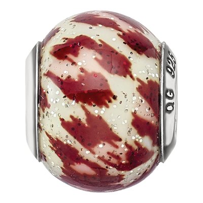 Sterling Silver Pink Brown Glitter Glass Bead – view 4