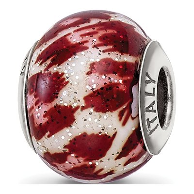 Sterling Silver Pink Brown Glitter Glass Bead