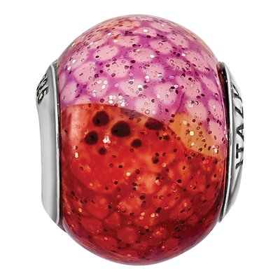 Sterling Silver Pink Orange Python Glass Bead – view 6