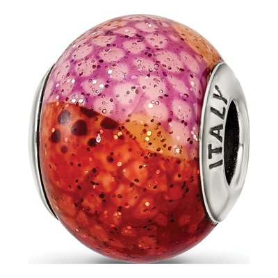 Sterling Silver Pink Orange Python Glass Bead
