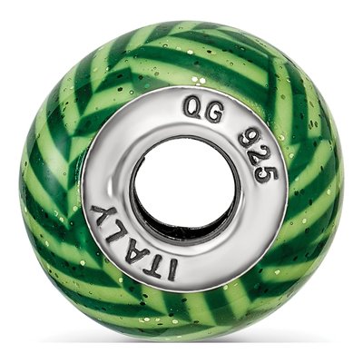 Sterling Silver Green Stripes Glitter Bead – view 4