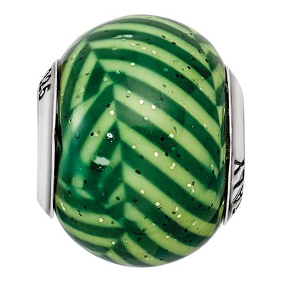 Sterling Silver Green Stripes Glitter Bead – view 6