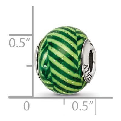 Sterling Silver Green Stripes Glitter Bead – view 7