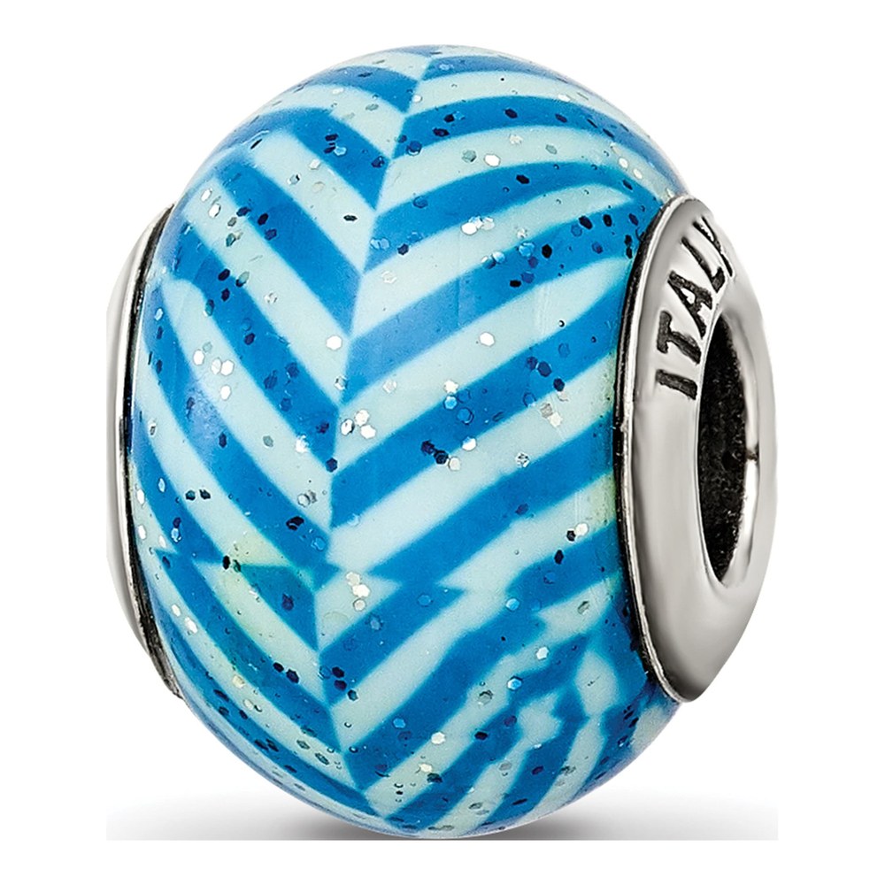 Sterling Silver Blue Glitter Glass Bead