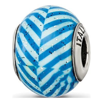 Sterling Silver Blue Glitter Glass Bead