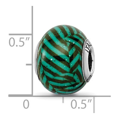 Sterling Silver Teal Stripe Glitter Glass Bead – view 7