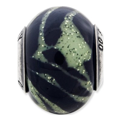 Sterling Silver Pink Green Glass Stripe Bead – view 5