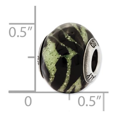 Sterling Silver Pink Green Glass Stripe Bead – view 6