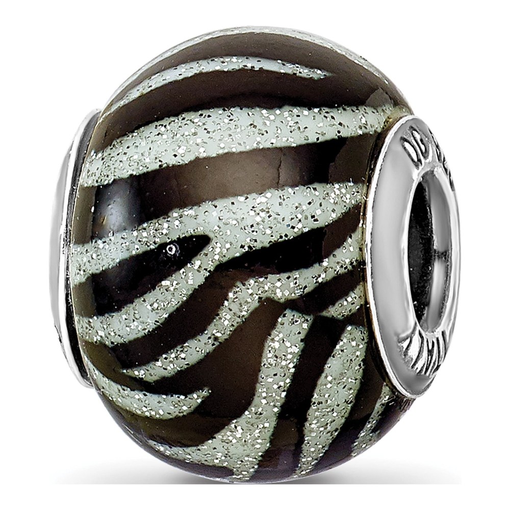 Sterling Silver Murano Glass Stripe Bead