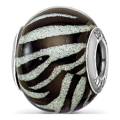 Sterling Silver Murano Glass Stripe Bead