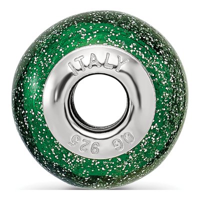 Sterling Silver Green Glitter Glass Bead – view 4