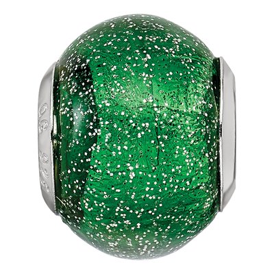 Sterling Silver Green Glitter Glass Bead – view 5