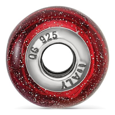 Sterling Silver Red Glitter Glass Bead – view 4